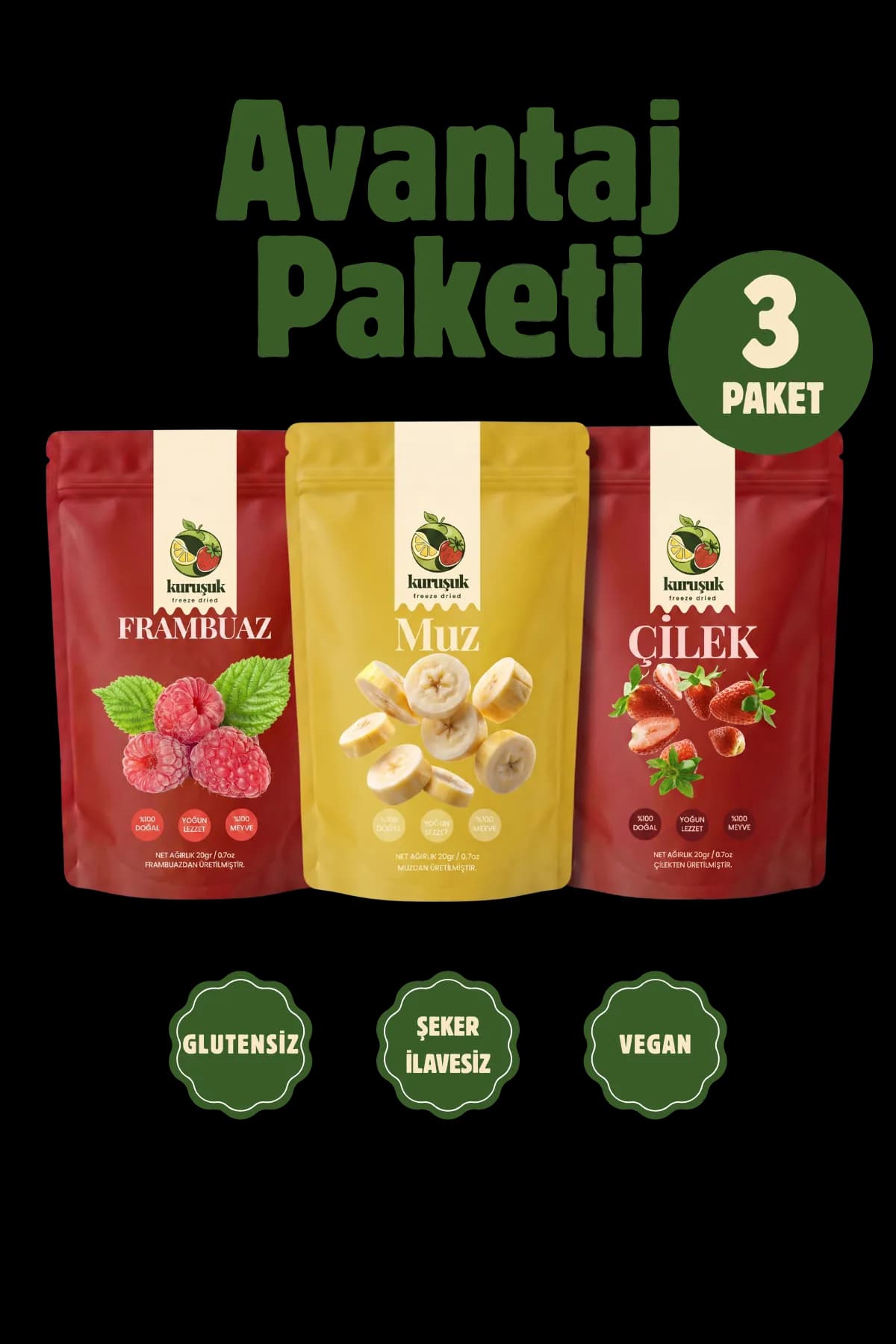 Dondurularak Kurutulmuş Meyve Avantaj Paketi (3'lü) paketi