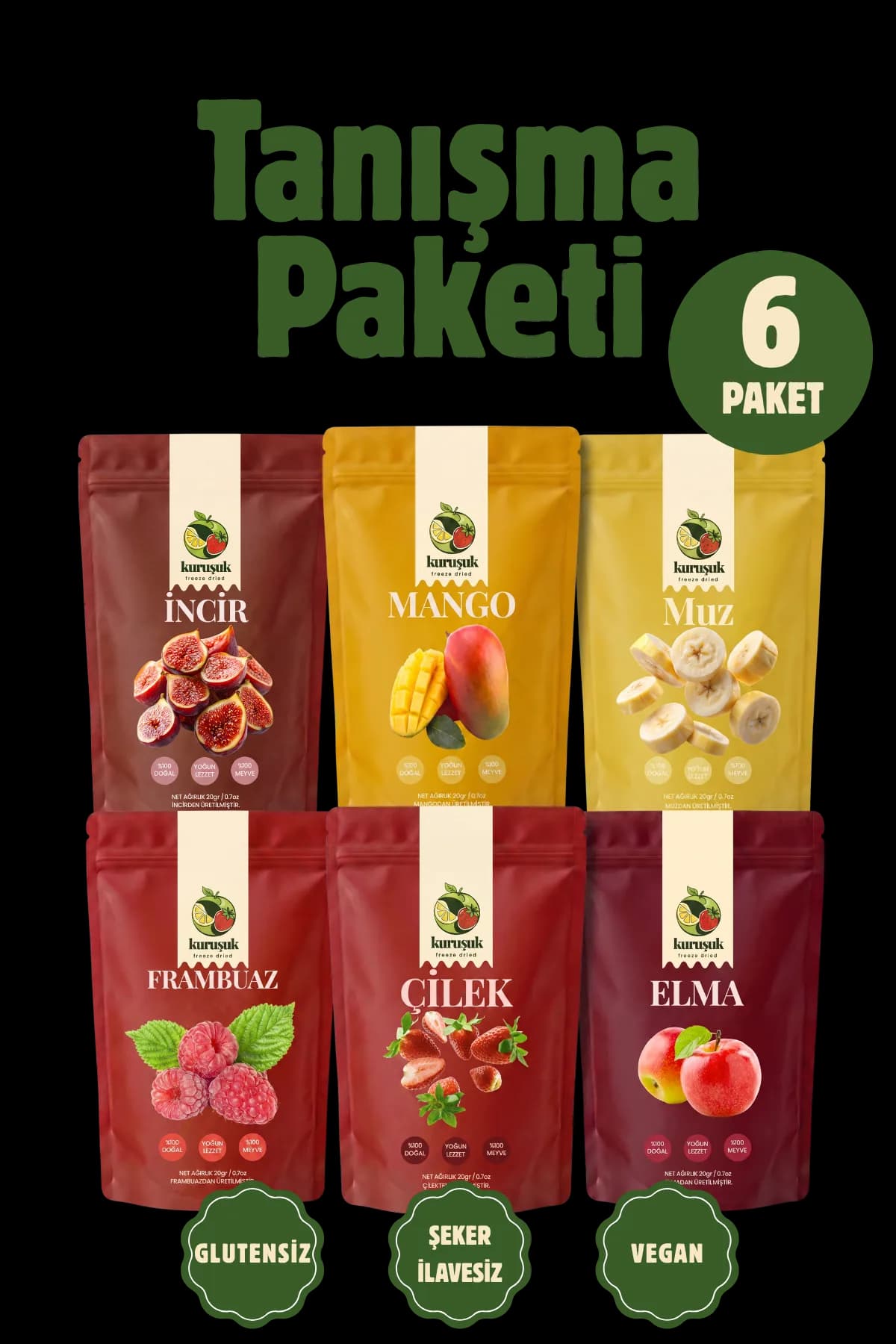 Dondurularak Kurutulmuş Meyve Tanışma Paketi (6'lı Set) paketi